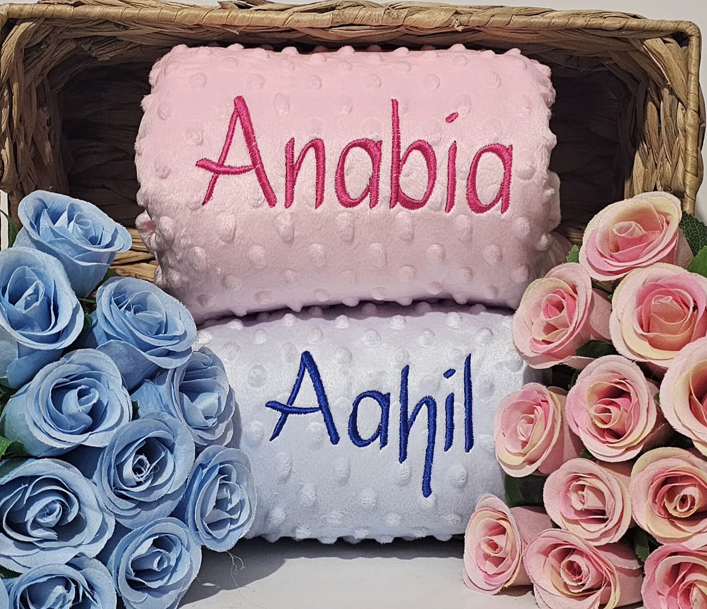 Personalised Baby Blanket with Name, embroidered newborn gift baby boy, new baby gift, custom gift for boy, dimple style