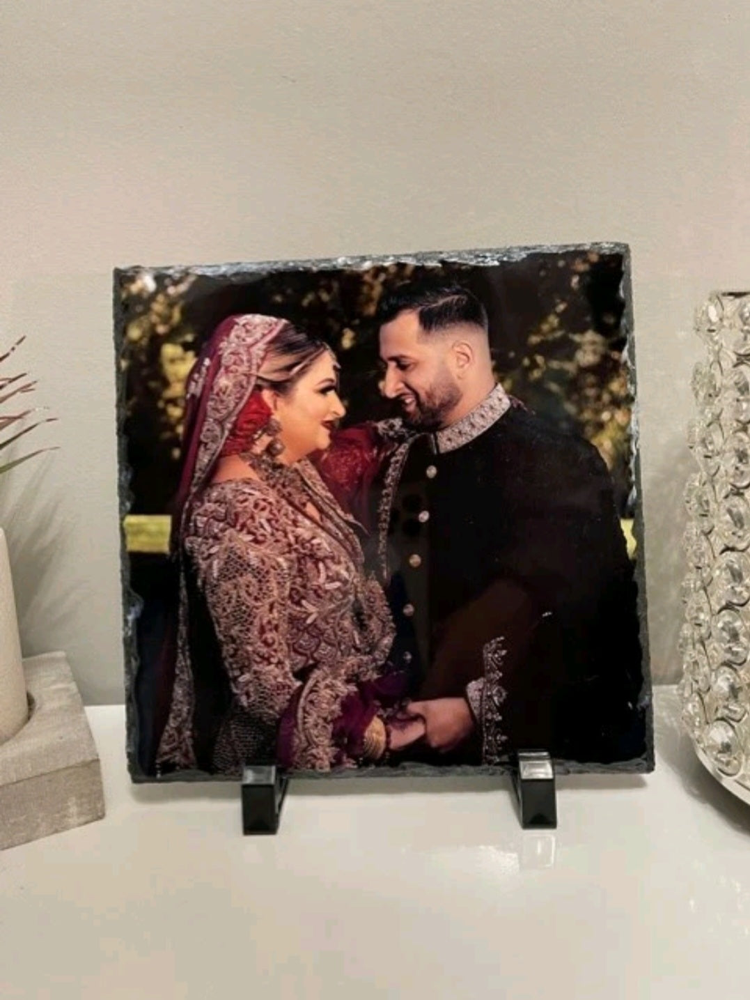 Personalised Glossy Photo Slate with Rustic Rock Edges - Custom Printed Square Slate Frame for Wedding, Anniversary or Memorial Gift - Your Gifted