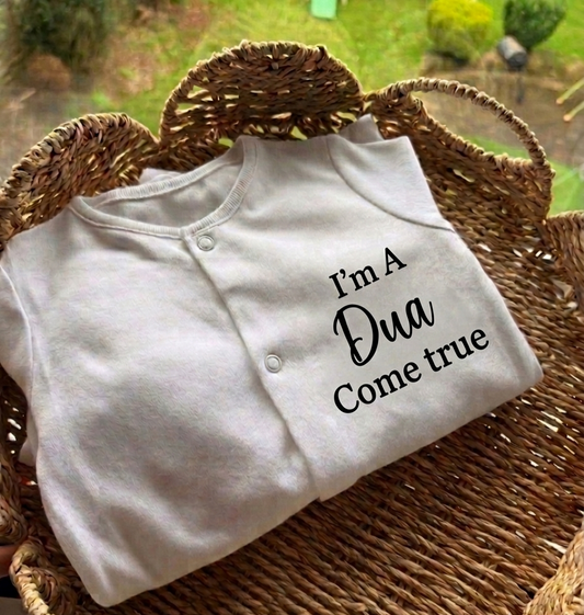 Custom Islamic Baby Sleepsuit – "I'm A Dua Come True" & "Now You Seen Me Say Mash'Allah"- Newborn 100% Cotton Onesie