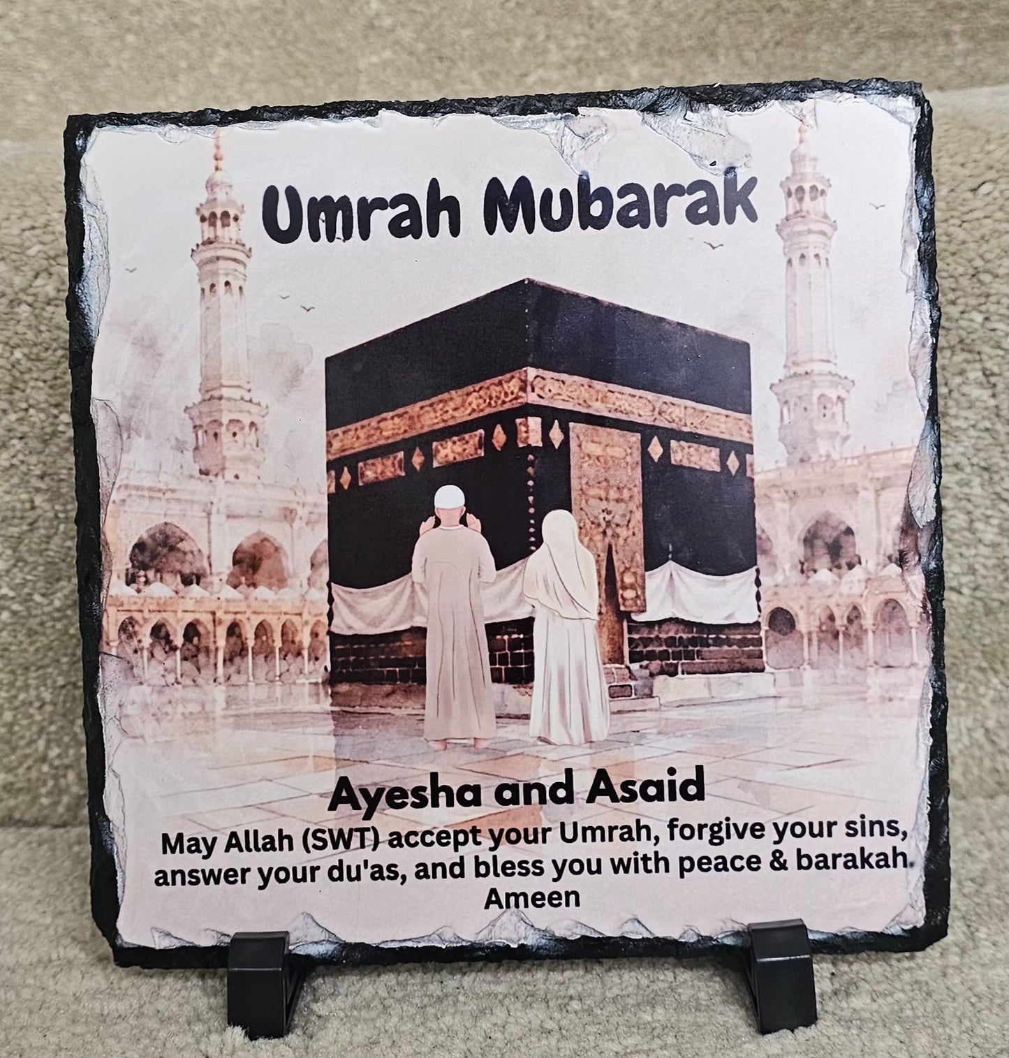 Custom Umrah Mubarak Gift Plaque – Islamic Personalised Slate Frame